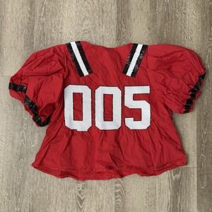 Queen Of Sparkles Peplum Jersey Sequins Red Black Women's Small Puff Sleeves